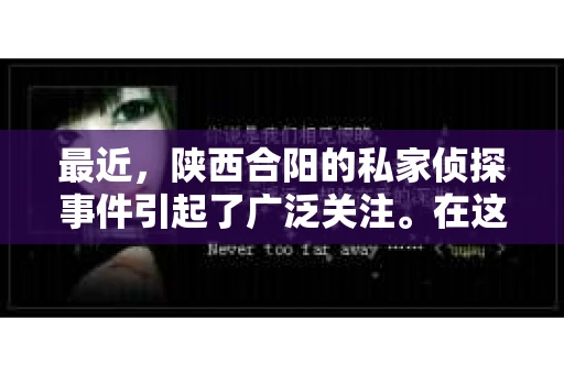 最近，陕西合阳的私家侦探事件引起了广泛关注。在这个信息爆炸的时代，隐私保护显得尤为重要。今天，我们就来聊聊这个事件，看看它背后的一些故事。